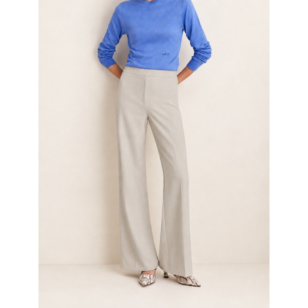 Tuckernuck Beige Crepe Erin Pant Wide Leg High Rise Trousers Size 6 Quiet Luxury